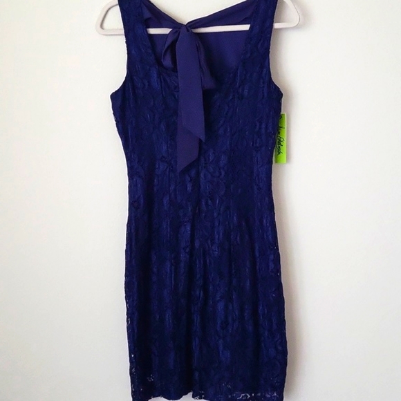 SAM EDELMAN Blue Lace Dress Sleeveless Sheath Tie Bow Back - Picture 3 of 9